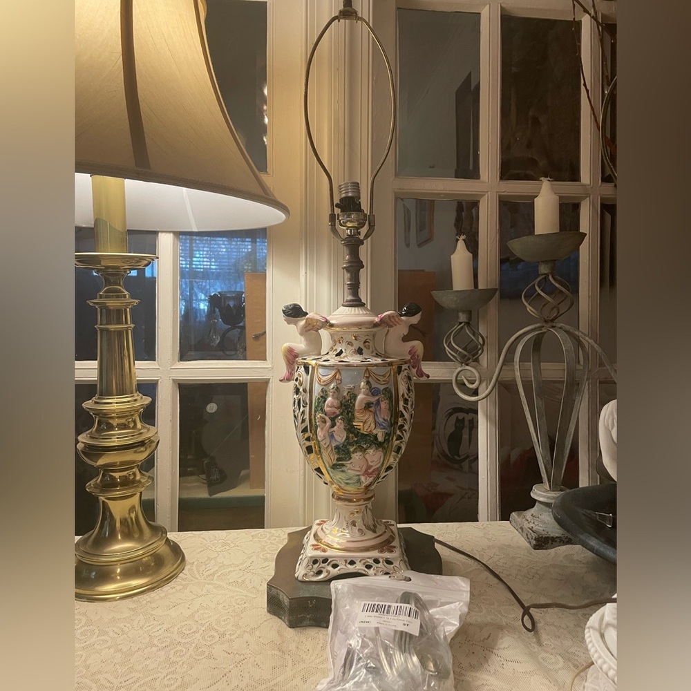 Capodimonte Antique Porcelain Biscuit Table Lamp Italian Rococo Baroque